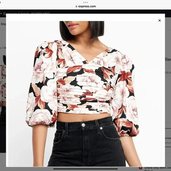 Express Floral Print Linen Blend Ruched Cropped Top NWT - Picture 15 of 16